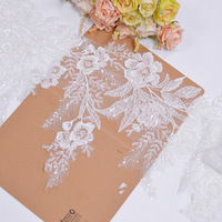 Dentelle de mariée de luxe appliquée, paillettes de fleurs, bordure de perles, broderie de mariage brillante, garniture en dentelle de fleurs, vente en gros