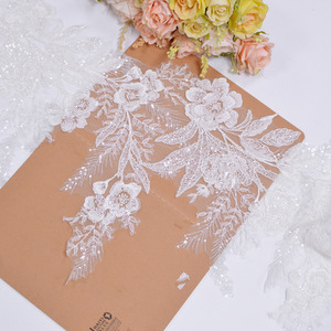 도매 럭셔리 신부 레이스 Appliqued 꽃 장식 조각 구슬 테두리 반짝이 웨딩 자수 꽃 레이스 트림 - Product Image 5