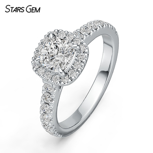 Starsgem 14K Solid Gold 1CTW <b>Cushion</b> Cut DEF VS Lab Grown Diamond Engagement <b>Ring</b> with Halo - Product Image 5