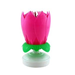 Необычная Бездымная Автоматическая музыкальная Цветочная Свеча в форме цветка лотоса, оптовая продажа, волшебная Роза, фейерверк, свеча на день рождения с искрями