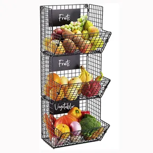 Wandmontage Draad Mand Opknoping Fruit Groente Mand 3 Tier Keuken Magazijnbakken Pantry Organisator