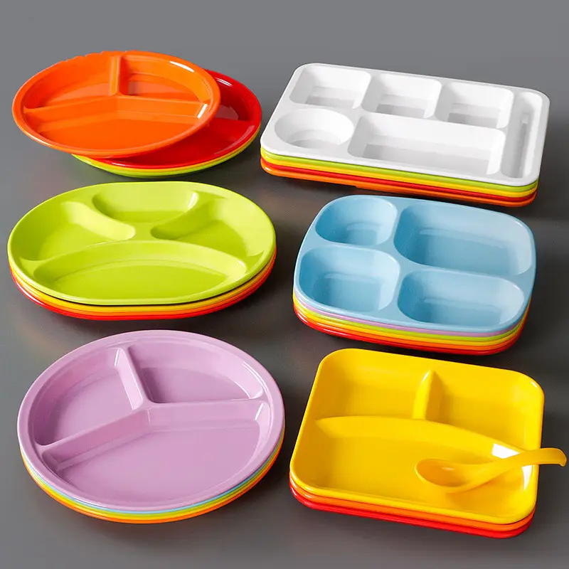 Colorful Divided Fast Food Tray School Canteen 3/4/6 Compartment Melamine Lunch Dinner Plates For Kids