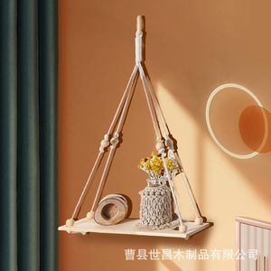 Solid Wood Wall Mounted <b>Shelf</b> Rectangle Hanging Storage <b>Rack</b> Natural Color For Living Room Plant Holder - Product Image 4