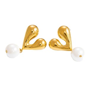 Pendientes de Perlas con Colgante en Forma de Corazón Geométrico, Chapados en Oro de 18K, Acero Inoxidable, Perlas de Grado AA, para Uso Diario - Product Image 5