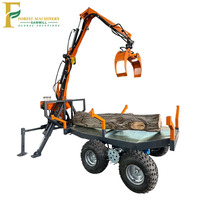 Remorque forestière à essence avec grue, grappin forestier, chargeur de bois avec bras de grappin, remorque à bois