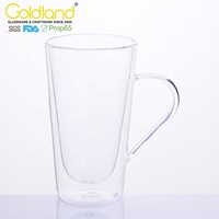 Mug à café éco-responsable en verre borosilicate double paroi fait main avec logo personnalisé, design sans pied, garde les boissons chaudes/froides