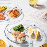 Assiettes de repas en verre borosilicate trempé transparent assiettes de séparation carrées rondes vaisselle assiettes à l'épreuve du four pour Restaurant