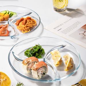 Assiettes de repas en verre borosilicate trempé transparent assiettes de séparation carrées rondes vaisselle assiettes à l'épreuve du four pour Restaurant - Product Image 4