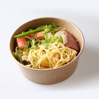 Cuenco de papel redondo de bambú blanco Kraft a prueba de fugas con logotipo personalizado para ensaladas para opciones de comedor saludables