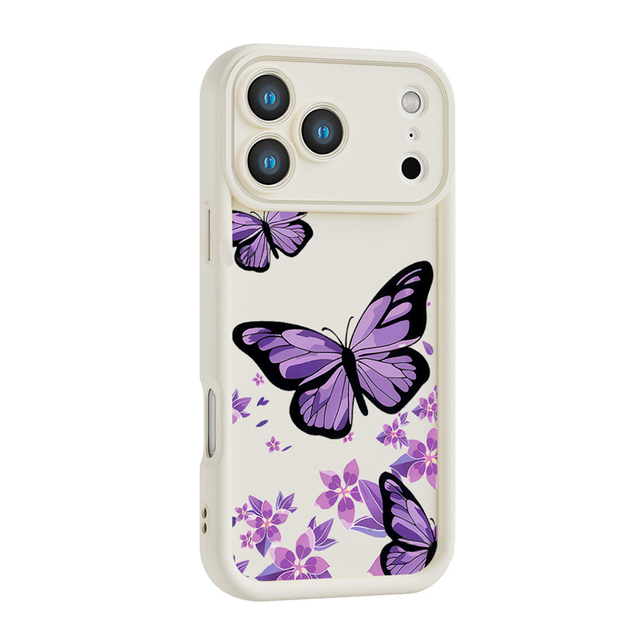 Butterfly Purple Flower Print Ladder Lens Style Shockproof TPU Mobile Phone Cover Case for Iphone 12 13 14 15 16 17 18 Pro Max