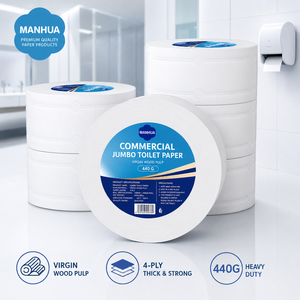 Papier toilette commercial OEM ODM, 6 rouleaux, 4 plis, pâte de bois vierge, 440g, rouleau jumbo, 200mm de diamètre, haute absorption, mouchoirs doux - Product Image 1