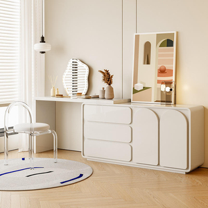 French Cream Style Dressing <b>Table</b> All in One Luxury Makeup Vanity Set with <b>Mirror</b> and Stool Aesthetic Bedroom Furniture - Product Image 3
