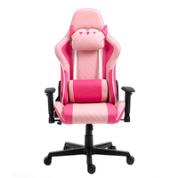Chaise de jeu ergonomique rose Kawaii avec oreilles de chat, coussin lombaire et dossier haut matelassé diamant pour salle de jeu