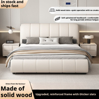 Lit double moderne et minimaliste pour chambre principale, avec rangement compact, cadre en bois, grand lit de luxe léger pour mariage