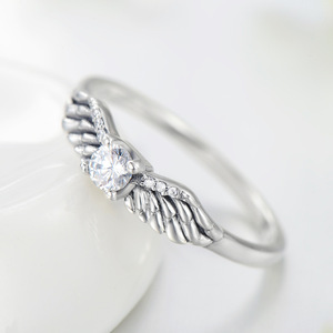 Anillo de compromiso de alas de ángel para mujer, plata S925, diamante de platino, engaste de diamante redondo, joyería fina romántica - Product Image 6