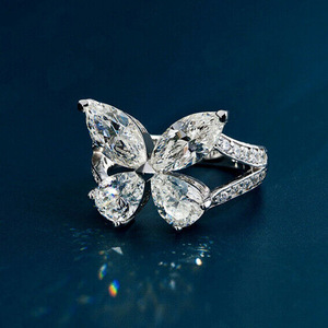 Anello da Cocktail F1664 con Fiore, Anello da Donna con Zirconia Cubica Taglio Marquise, Anello di Fidanzamento alla Moda - Product Image 3