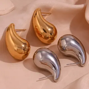 מינימליסטי חלול החוצה מים Drop עגילים לנשים 18k מצופה זהב נירוסטה תכשיטים