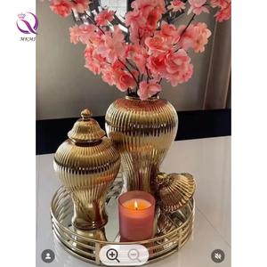Light Luxury Large General Jar Handicraft Furnishings Ceramic Electroplated <strong>Vase</strong> Ginger Jar Table <strong>Flower</strong> Striped <strong>Vase</strong> - Product Image 5