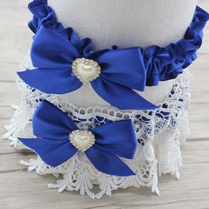 <span class=keywords><strong>Jarretière</strong></span> de mariée en satin élastique <span class=keywords><strong>bleu</strong></span> royal décoratif coeur perle ruban jarretières de mariée en gros - Product Image 2