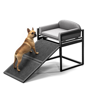 Modernes Umweltfreundliches Haustier-Sofa-Bett Hundetreppe mit Sitz Käfigrampe für Esszimmer und Schlafzimmer Schwarzer Metallrahmen Gepolsterter Sitz