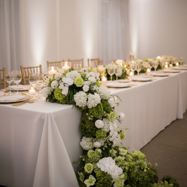 Customized Sweet Table Flower Runner Vivid Forest Green and White Style Wedding Flower Runner