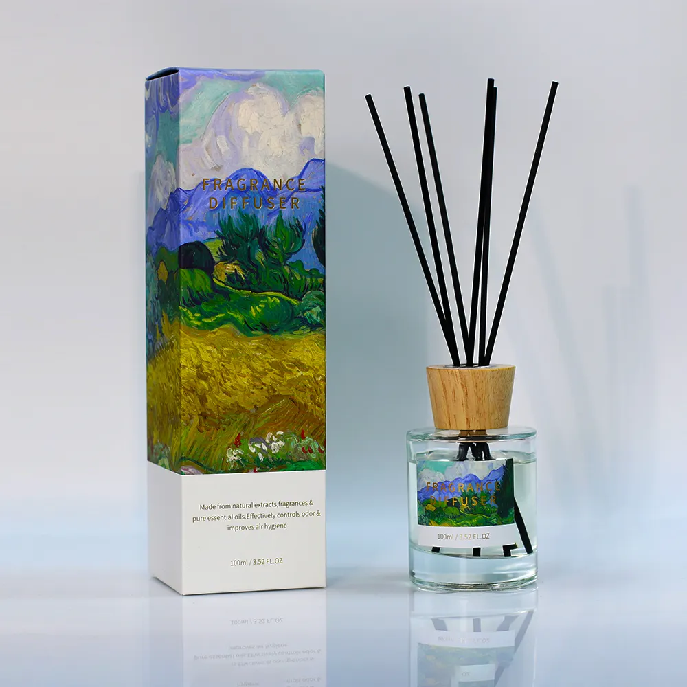 Wholesale Stylish Van Gogh Starry Sky Field Scented Decorative Reed Diffuser With Rattan Stick glass bottle 100ML customized OEM