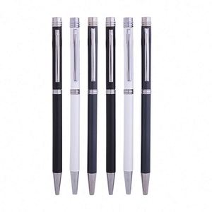 Branded Custom Printing Slim Classic Black and Silver Metal Ballpoint <b>Pens</b> With <b>Customised</b> Logo - Product Image 1