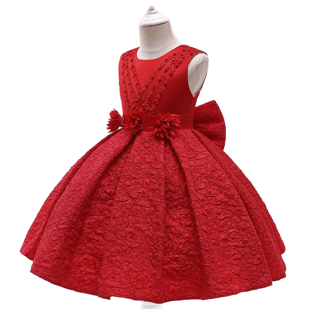 MQATZ High Quality Jacquard Children Party Gown 3 To 10 Years Flower Girls Birthday Appliqued Dresses L5252