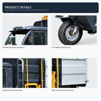 Camion benne électrique compact à chargement latéral, trois roues, cabine fermée, pour le ramassage des déchets