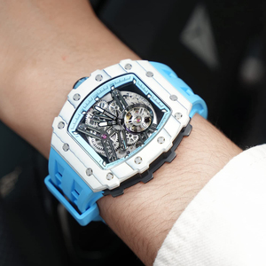 Pour hommes squelette cadran MIYOTA automatique Tonneau <span class=keywords><strong>montre</strong></span> saphir cristal verre 50M étanche affichage analogique en Fiber de carbone - Product Image 2