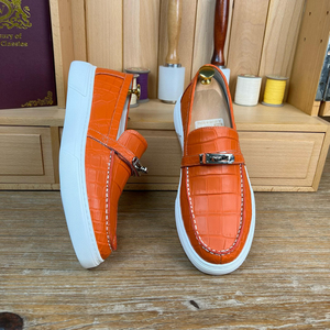 Factory Direct Custom Orange Crocodile <b>Leather</b> <b>Sneakers</b> – Men's Business Casual Exotic Shoes with Comfortable Outsole | OEM Serv - Product Image 1