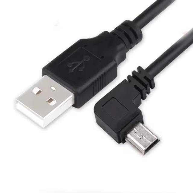 USB 2.0 a Male Plug to Mini B 5 Pin Left Angled 90 Degree Fast Charging Power Cable Cord 2A 24AWG 1M