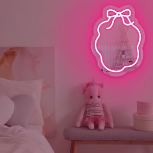 กระจกติดผนังรูปโบว์ LED สีชมพูนีออน สำหรับตกแต่งห้องนอน - Product Image 6