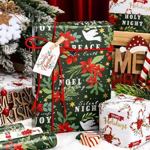 Rollos de Papel de Regalo Navideño Verde y Rojo con Dalias, Bastones de Caramelo y Copos de Nieve, 17x120 Pulgadas, 42.5 Pies Cuadrados, Papel Especial de Doble Cara - Product Image 4