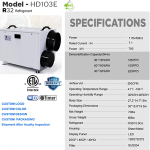 Déshumidificateur domestique complet HVAC 115V 103 PPD-203 PPD, le choix des entrepreneurs commerciaux - Product Image 2