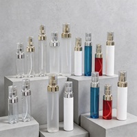 Flacon de lotion transparent givré rouge et bleu de 60 ml, 80 ml, 100 ml pour produits de soin de la peau, toniques hydratants, lotions, fonds de teint liquides