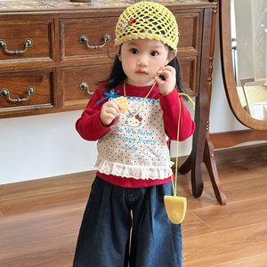 Girls Cartoon Faux Two Piece T Shirt Set Spring Fashion Wide Leg Jeans Set Comfortable Clothing For Kids - Product Image 2