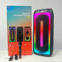 Système audio portable à double haut-parleur de 8 pouces en plastique, écran d'affichage, batterie, LED RGB, micro sans fil, BT/USB/AUX/RCA/XLR/TF 10W
