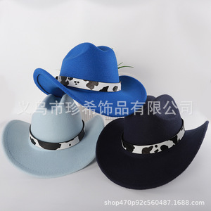 Cowboy <b>Hat</b> With Cow Pattern <b>Band</b> Polyester Fabric Warm Sun Shading Fashion Accessory For Men Women Spring 2025 - Product Image 1