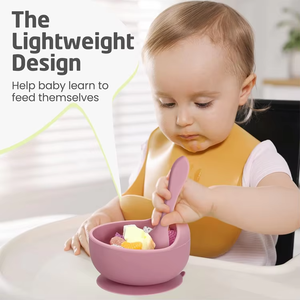 Juego de Alimentación para Bebés de Alta Calidad, Libre de BPA, <span class=keywords><strong>Cuchara</strong></span> y Tenedor de Silicona de Grado Alimenticio con Succión, Colores Personalizados, Regalo para Bebés - Product Image 6
