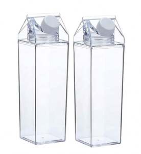 <b>Clear</b> Milk Carton Water Bottle 0.5L 1L Acrylic Milk Bottle Plastic Screw Caps Water Bottle Food Container - Product Image 4