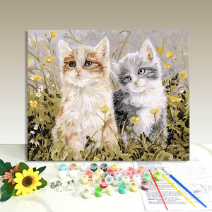 Peinture numérique DIY sans cadre sur toile, motif chat mignon, peinture par numéros, série animale, décoration murale pour la maison et le bureau, peinture à l'huile - Product Image 1