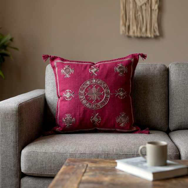 Geometric Embroidery Square Cushion Cover Bohemian Handmade Linen Cotton Home Decor Pillows Envelop Closure Customizable