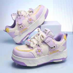 Zapatillas deportivas para niños con ruedas ocultas, parte superior de malla, suela de goma, entresuela de EVA, para niñas, zapatillas de moda. - Product Image 2