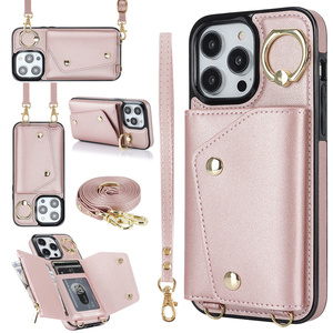 Custodia per telefono a portafoglio a tracolla per <span class=keywords><strong>iPhone</strong></span> 15 14 13 12 <span class=keywords><strong>11</strong></span> Pro Max <span class=keywords><strong>Cover</strong></span> in <span class=keywords><strong>pelle</strong></span> per Samsung S23 S22 con porta slot per schede - Product Image 1