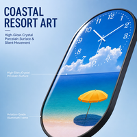 Jam Dinding Porselen Kristal HD Motif Pantai, Lukisan Langit Biru dan Payung Pantai untuk Hotel