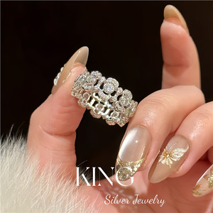 S925 Sterling Silver <b>Ring</b> Flower Lace Design <b>Crystal</b> Rhinestone Women's Everyday Wear Fine Jewelry - Product Image 4