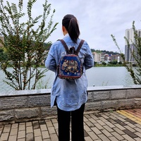 Sac à dos unisexe en toile avec fermeture éclair, broderie florale éléphant, sac à compartiments multiples, mignon et tendance, style ethnique chinois, cartable