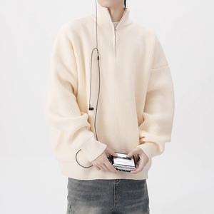 สเวตเตอร์แบบมีซิปครึ่งด้านของผู้ชายเสื้อสเวตเตอร์แบบหลวมหนาสำหรับใส่กลางแจ้งใส่สบายฤดูหนาวออกแบบโลโก้ได้ตามต้องการ - Product Image 4