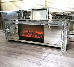 Living Room Crushed Diamond Mirrored <strong>TV</strong> <strong>Stand</strong> Cabinet <strong>with</strong> Electric <strong>Fireplace</strong> - Product Image 3